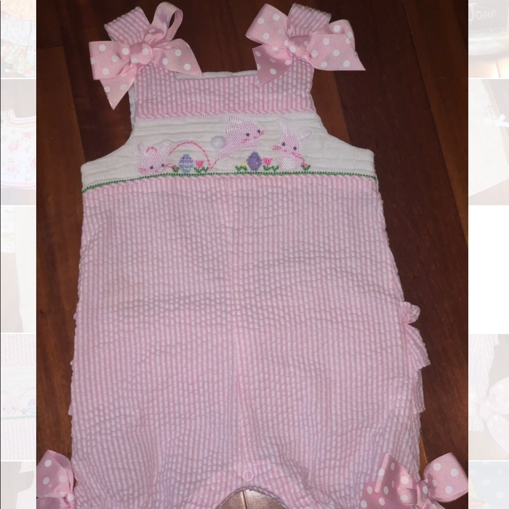 Mud Pie Baby Easter Pink Seersucker Romper